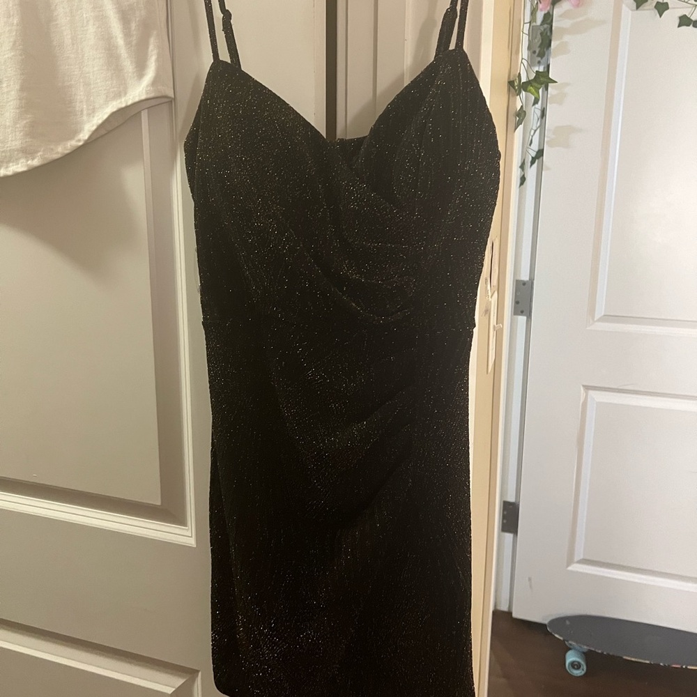 Trixxi padded night out mini above the knee dress black gold silver sparkles